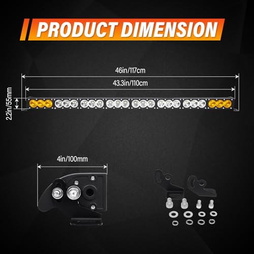 AUXTINGS 44 inch Single Row Dual Color LED Light Bar 240W Off Road Light Bar White Amber Combo LED Work Light Truck UTV 4x4 Cars SUVs ATVs Boats Fog Driving Light with Wiring Harness kit - size: 44 inch white amber