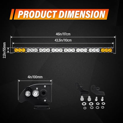 AUXTINGS 44 inch Single Row Dual Color LED Light Bar 240W Off Road Light Bar White Amber Combo LED Work Light Truck UTV 4x4 Cars SUVs ATVs Boats Fog Driving Light with Wiring Harness kit - size: 44 inch white amber