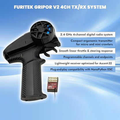 Furitek NanoModo 2026 Control System (ESC + Brushless Motor + Servo Controller + Gripor V2 TX/RX)) for REDCAT ASCENT-32 - Remote Control Car, RC Crawler Electronics Combo Upgrades (FUR-2742)