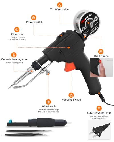 Soldering Iron Kit, NEWACALOX Soldering Gun Automatic Hand-held Solder gun Iron Kit Welding Tool, Desoldering Pump, Tweezers for Circuit Board, Home DIY, Electronic Repair - color: Black