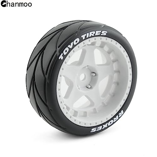 1/10 RC On Road Tires 12mm Hex Plastic Wheels Rims and Rubber Street Tyres for 1:10 Rally Racing Drift Touring CarTamiya XV01 XV02 TA06 TT01 TT02 PTG2 144001 A959 HPI KYOSHO 4PCS (White B) - color: White B