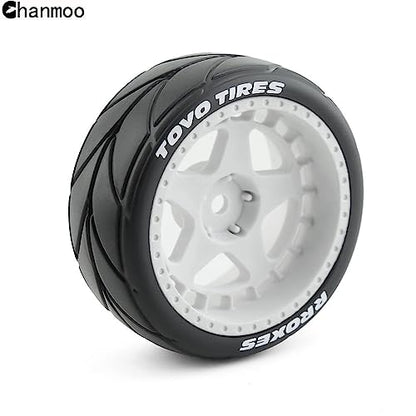 1/10 RC On Road Tires 12mm Hex Plastic Wheels Rims and Rubber Street Tyres for 1:10 Rally Racing Drift Touring CarTamiya XV01 XV02 TA06 TT01 TT02 PTG2 144001 A959 HPI KYOSHO 4PCS (White B) - color: White B