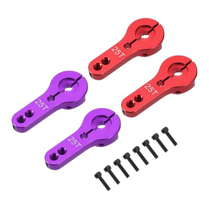 MECCANIXITY 4 Pcs Aluminum Alloy 25T Steering Servo Arm Horn for DIY RC Car/Boat/Airplane Boat Accessories, Red/Purple - color: Red/Purple