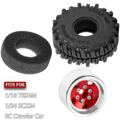 1.0 Beadlock Wheels and Tires for RC Crawler Car 1/18 TRX4M,1/24 SCX24,RC Off Road Buggy Rally Truck Wheels and Tires,RC Aluminium 1.0 in Rims and Rubber Tires w/Sponge,Red - color: Red - (1.0 in Beadlock Wheels)
