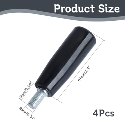 4 Pcs Revolving Handwheel Handle, M8 Male Threaded Stem, Zinc Alloy Steel with Powder Coated Finish, for Milling Machine & Lathe Equipment (Black) - size: M8 x 63mm