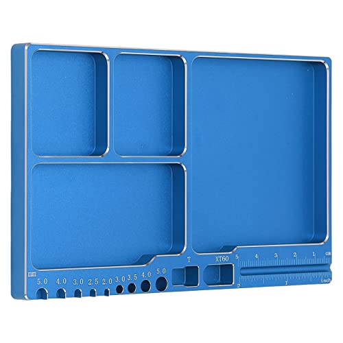 Magnetic Screw Tray, RC Aluminium Alloy Screw Tray, Adsorption Widely Used Magnetic Parts Tool Tray for RC Model Toy Repair Mat Electronic Repair Kit Tool Organizer (Blue) - color: Blue