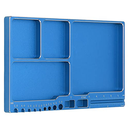 Magnetic Screw Tray, RC Aluminium Alloy Screw Tray, Adsorption Widely Used Magnetic Parts Tool Tray for RC Model Toy Repair Mat Electronic Repair Kit Tool Organizer (Blue) - color: Blue