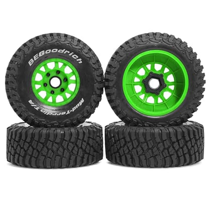 1/7 1/8 1/10 RC Short Course Truck Tires OD 4.96"And Wheels 12mm 14mm 17mm Hex For 1:10 1:8 1:7 Scale Off Road Truck Car ARRMA Mojave 4S 6S TRAXXAS Slash 2WD FS FSR Axial Losi Rc4wd (Green) - color: Green