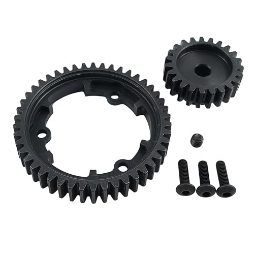 Hardened Steel 1.0 Mod Spur Gear with 23T Pinion for X-Maxx Maxx E-Revo (46T) | 1/5 Scale,1/7 XO-1,1/10 Maxx,E-Revo 2.0 VXL,Heavy Duty,Upgrade Parts,6449 Compatible,High Strength - style: 46T