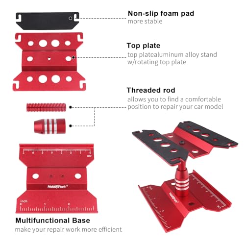 HobbyPark Mini RC Car Work Stand Aluminum for 1/24 1/18 Scale RC Crawler Axial SCX24 Traxxas TRX4M FCX24 FCX18 Workstation 360 Degree Rotation Lift Lower (Red) - color: Red