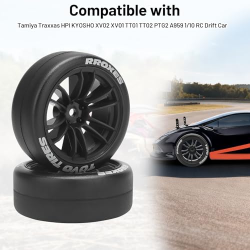 12mm RC Drift Tires and Wheels, daitoku 1/10 RC Rally Racing Tires for Tamiya Traxxas HPI KYOSHO XV02 XV01 TT01 TT02 PTG2 A959 - Style D (Black) - color: Black