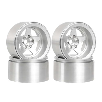 Aluminum 2.2" Beadlock Wheel Offset -10mm Metal Rims for SCX10 RR10 TRX4 VS4-10 Gen8 1/10 RC Crawler Car Upgrade Parts (5-Spoke, Silver) - color: 5-spoke, Silver