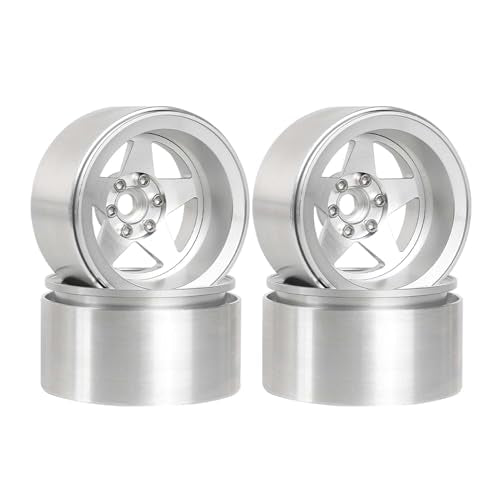 Aluminum 2.2" Beadlock Wheel Offset -10mm Metal Rims for SCX10 RR10 TRX4 VS4-10 Gen8 1/10 RC Crawler Car Upgrade Parts (5-Spoke, Silver) - color: 5-spoke, Silver