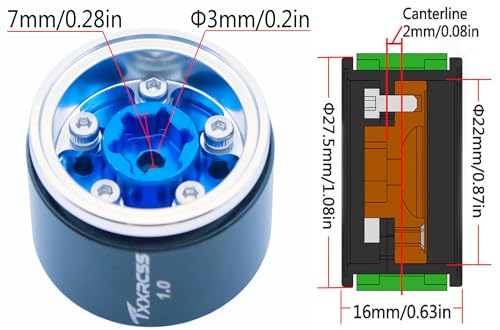 RC 1.0 Beadlock Wheels Offsets -2 Aluminum Rims for AX24 1/18 TRX4M All 1/24 Scale Axial SCX24 Deadbolt RC Crawler Car Wheels Upgrades 4Pc (Blue & Silver) - color: Blue & Silver