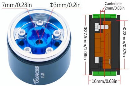 RC 1.0 Beadlock Wheels Offsets -2 Aluminum Rims for AX24 1/18 TRX4M All 1/24 Scale Axial SCX24 Deadbolt RC Crawler Car Wheels Upgrades 4Pc (Blue & Silver) - color: Blue & Silver