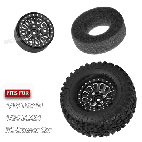 RC 1.3 in Wheel Tires for 1/18 TRX4M 1/24 SCX24 RC Crawler Car,Aluminum 1.3 Beadlock Wheel Rims and Rubber Tires w/Sponge,RC Truck Tires,Black - color: Black - (1.3 Tires)