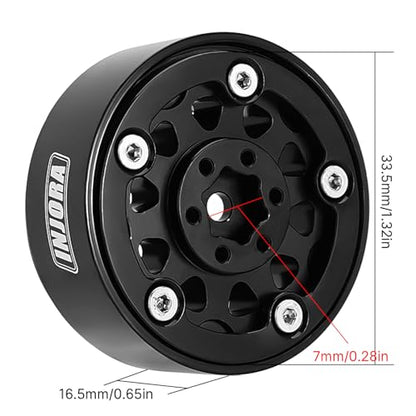 INJORA 1.3 Aluminium Beadlock Wheel for TRX4M SCX24 1/24 1/18 RC Crawler - color: Black Aluminum