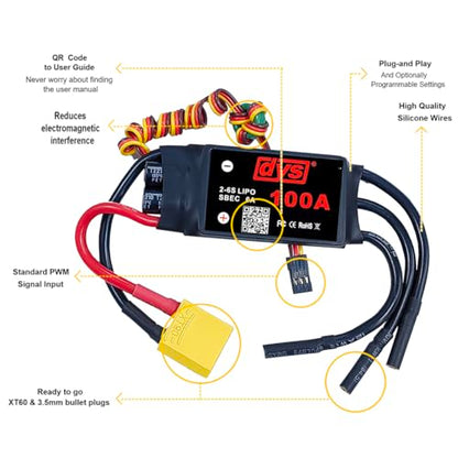 DYS 100A 2-6S Brushless ESC with 5V/6A SBEC with XT90 & 4.0mm Plug for RC Fixed-Wing Aircraft Helicopter - color: Dys 100a Esc