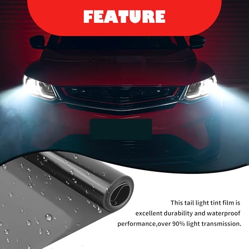 12×47 Inch Car Headlight Tint Film,Self-Adhesive Tail Light Tint Film Kit with Squeegee & Cutter,Universal Taillight Tints Films Automotive Exterior Accessories for Car Fog (Light Gray) - color: Light Gray