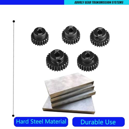 5-Pack 48P Hardened Steel Pinion Gears Set for 1/10 RC Cars - 22T, 23T, 24T, 25T, 26T with 3.175mm Shaft