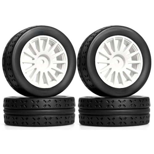 OD 70mm 1/10 RC Rally Racing Street Tires and Hard Plastic Wheels 12mm Hex for MJXRC 10304 Tamiya TT01 TT02 XV02 XV01 TA06 HPI KYOSHO PTG2 1:10 Scale On Road Drift Touring Car 4PCS (White) - color: White