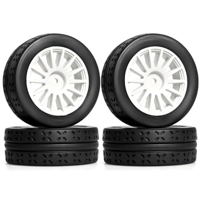 OD 70mm 1/10 RC Rally Racing Street Tires and Hard Plastic Wheels 12mm Hex for MJXRC 10304 Tamiya TT01 TT02 XV02 XV01 TA06 HPI KYOSHO PTG2 1:10 Scale On Road Drift Touring Car 4PCS (White) - color: White