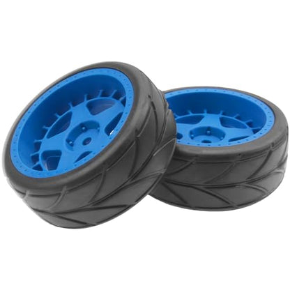 ShareGoo RC OD 2.55" Nylon 12mm Hex Wheels & Rubber Tires Set Compatible with Traxxas Tamiya Sakura HSP Redcat 1/10 RC On-Road Touring Drift Car (Blue) - color: Blue