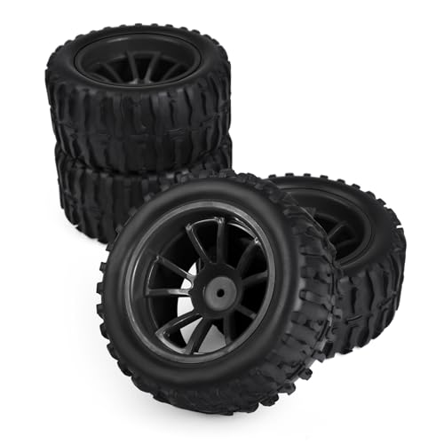 Hosim 55 * 115 mm RC Tires, All Terrain Soft Tire Mounted on 12mm Hex Wheels (Set of 4) for 1/10 RC Cars (Black Wheel hub) - color: Black