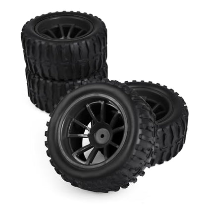 Hosim 55 * 115 mm RC Tires, All Terrain Soft Tire Mounted on 12mm Hex Wheels (Set of 4) for 1/10 RC Cars (Black Wheel hub) - color: Black