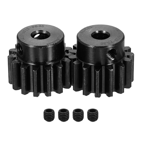 uxcell 2Pcs 1.5 Mod 15T Spur Gear 6.35mm Bore, 1045 Steel Pinion Gear Black Surface Treatment, 20° Pressure Angle, for Spur Rack and RC Model Car or Motor DIY(17mm) - size: 1.5 Mod 15T, 6.35mm x 17mm