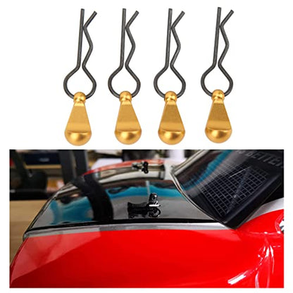 4pcs RC Body Clips R Pins Stainless Steel R Clips with Aluminium Alloy Pull Tabs for 1/8 1/10 RC Car (Gold) - color: Gold