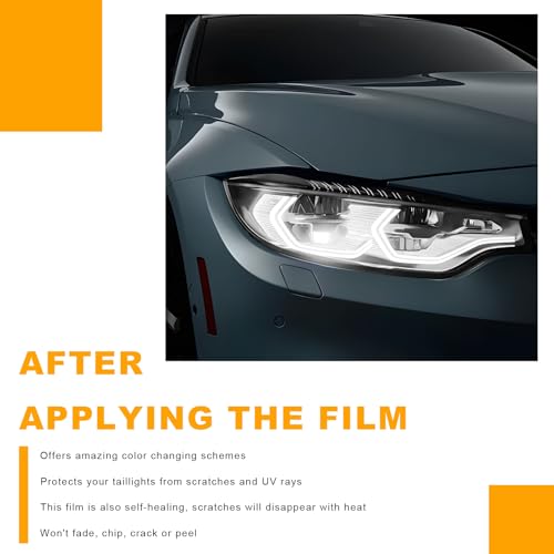 Car Headlight Vinyl Film, 48"×11.8" Self-Adhesive Car Headlight Tint Sticker with Squeegee & Cutter, Waterproof Wrap Film Roll for Vehicle Headlights Taillights Fog Lights (Transparent) - color: Transparent