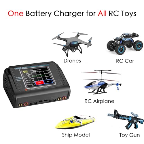 T240 Battery Charger Discharger for LiPo/LiHV/Life/NiMH/NiCd, 3.2’’ Large Touchscreen & Dual Port Available, AC/DC Input & 0.1-10A Adjustable Current