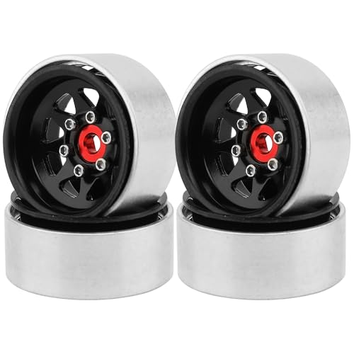1.0 Beadlock Wheel -3.78mm Offset Wheel Rims for 1/18 1/24 RC Crawler Car Axial AX24 SCX24 FMS FCX24 TRX4M Upgrades (Black) - color: Black