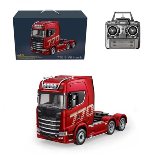 1/18 Scale 770S Heavy Duty RC Semi Truck, RC Tractor Truck with Rear Wheel Drive, Collectible Model with High Speed Performance - color: Red Truck