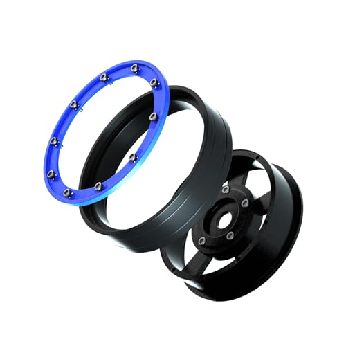 MRC 1.0 Beadlock Wheel 4PCS CNC Aluminum Wheels Rims Upgrade for 1/24 RC Crawler Car Axial SCX24 C10 Jeep Betty (Black-Blue) - color: Black-Blue
