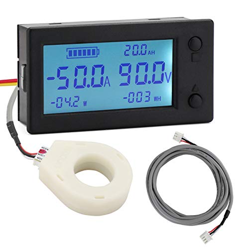 DROK Battery Monitor, Amp Volt Power Watt Meter DC 0-300V 200A STN LCD Display Panel Meter, Current Voltage Energy Capacity Ammeter Voltmeter Multimeter Gauge with Hall Sensor, 2.5m Shielde - size: 2.5m Cable