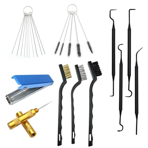 Carburetor Cleaning Kit, Includes 13 Stainless Steel Wires, 10 Needles, 5 Nylon Brushes, 1 Pointed Pick, 4 Cleaning Hooks, 3 Brushes, Torch Tip Cleaner, Carbon Dirt Jet Cleaner Repair Tools