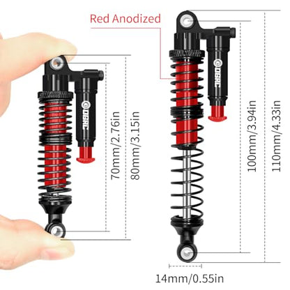 OGRC 100mm Piggyback RC Shock Absorber Oil Shocks for SCX10 TRX4 Upgrades | Aluminum, Double-cylinder, Long Travel, Adjustable Rebound, for 1/10 RC Crawler Car, Red - color: Red