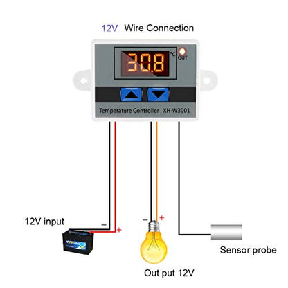 Digital LED Temperature Controller Module, XH-W3001 Thermostat Switch with Waterproof Probe, Programmable Heating Cooling Thermostat (12V 10A 120W) - style: 12V