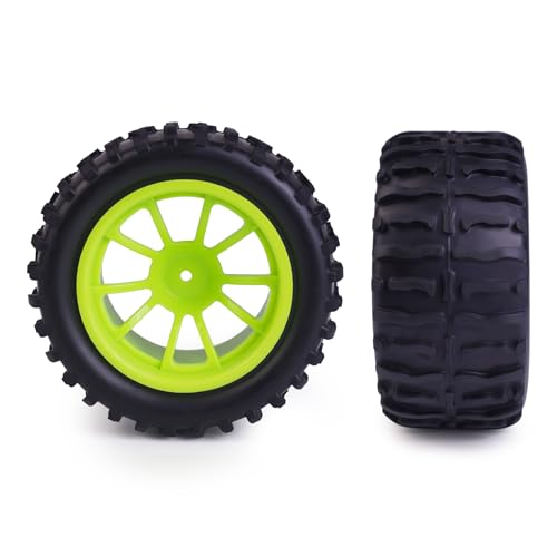 Hosim 55 * 115 mm RC Tires, All Terrain Soft Tire Mounted on 12mm Hex Wheels (Set of 4) for 1/10 RC Cars (Green Wheel hub) - color: Green