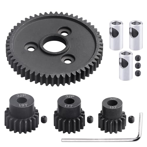 54T 0.8 32 Pitch Metal Steel 3956 Spur Gear with 15T 17T 19T Pinions Gear Sets Motor Gears for 1/10 Traxxas Slash 4x4 4WD/2WD VXL Rustler 2WD/4x4 Rally VXL Stampede 4x4 Summit E-REVO Parts