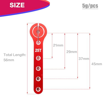 25T Metal Servo Arm 56mm for 30-100CC Balsa Airplanes 1/10 RC(2PCS Red) | Extension Servo Horn for 1/10 Car Boat Futaba HSP Wltoys Axial SCX10 Parts,CNC Machining - color: 2pcs Red
