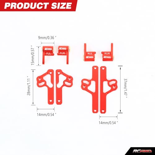 RCAWD SCX24 Shock Flex Blades Extended Travel Adjustable Shocks Mount Suspension Upgrade for AXIAL SCX24 Upgrades 1/24 RC Crawler Red - color: Red