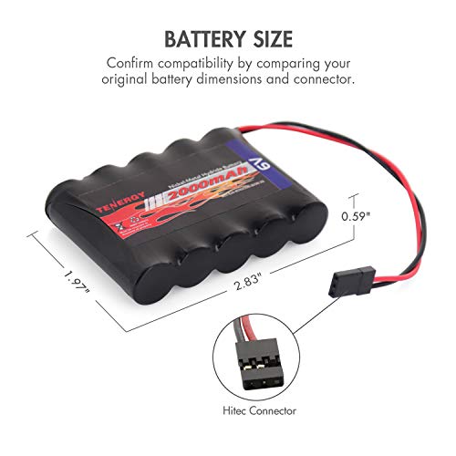 Tenergy NiMH Receiver RX Battery with Hitec Connectors 6V 2000mAh High Capacity Rechargeable Battery Pack for RC Airplanes/RC Aircrafts and More - size: 1 Pack