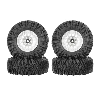 4PCS 1.3" Aluminum Alloy Beadlock Wheel Rims All-Terrain Tyre 70mm Rubber Tires Set with 5mm & 7mm Hex for 1/12 1/14 1/18 1/24 RC Rock Crawler Car Upgrade Parts (B-Silver) - color: B-silver