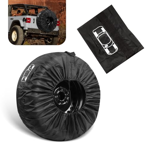 Eratus Spare Tire Cover, 31" Sun and Wear Protection Cover for All Seasons, Portable Foldable Tire Storage Accessory for 19 "-23" Tires with Handle and Tool Storage Bag, for Most Cars (Black #L)