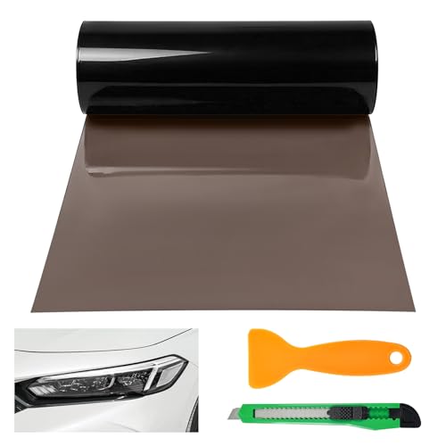 Car Light Tint Film, 12" × 48" Waterproof Headlight Vinyl Wrap Film Includes Squeegee & Cutter, Self-Adhesive Air-Release Wrap for Fog Lights, Taillights, and Headlights (Light Black) - color: Light Black
