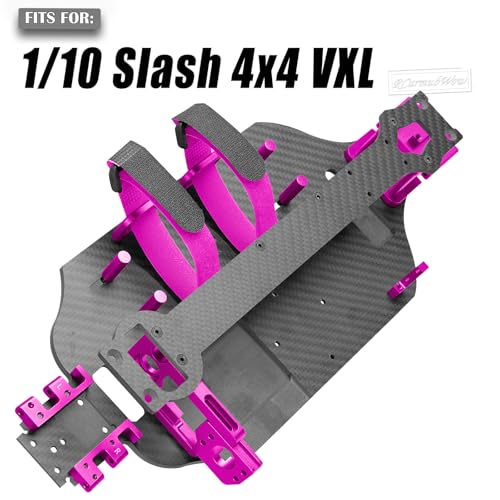 RC Carbon Fibre Chassis Armor Skid Plate Protecter Guard Upgrades Part for 1/10 Slash 4X4 4WD VXL,Front Center Rear Chassis Guard Plate,Pink - color: Pink(1set)