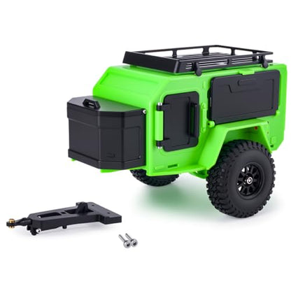 RC Off-Road Camping Trailer for 1/18 1/24 TRX4M SCX24 RC Crawler | Durable ABS mini camping trailer pre-drilled LED mounting holes, highly realistic scale design - color: Black Green